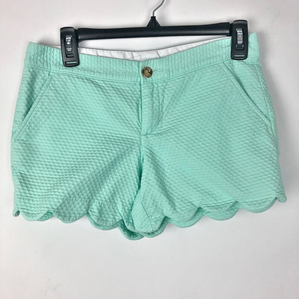 Lily Pulitzer Womens The Buttercup Shorts Size 0 Green Mid Rise Scalloped Hem